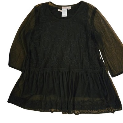 LOGO Lavish Whimsigoth Lacey Witchy Embroidered Peplum Tunic Top XL 3/4 Sleeve