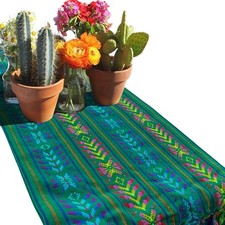 Woven Rebozo Style Mexican Table Runner Scarf  Green