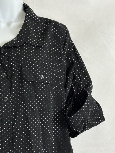 NWTs Notation Size XL Black White Polka Dot Button Blouse Collar 3/4 Tab Sleeve - Picture 9 of 23