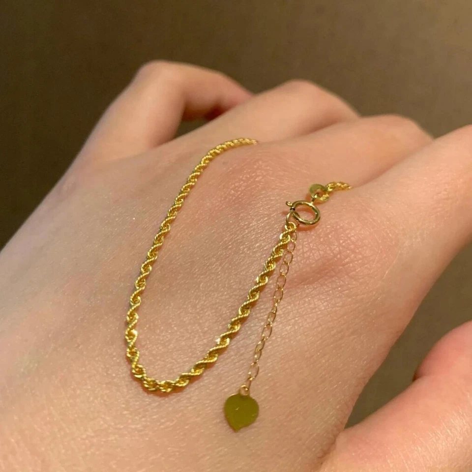 Real Solid 18k Gold Twist Chain Bracelet Charm Fine Jewelry - Image 2 of 4