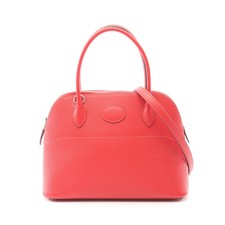 HERMES Bolide 27 Bougainvillea Handbag Epsom Leather Pink Red Silver #RC263