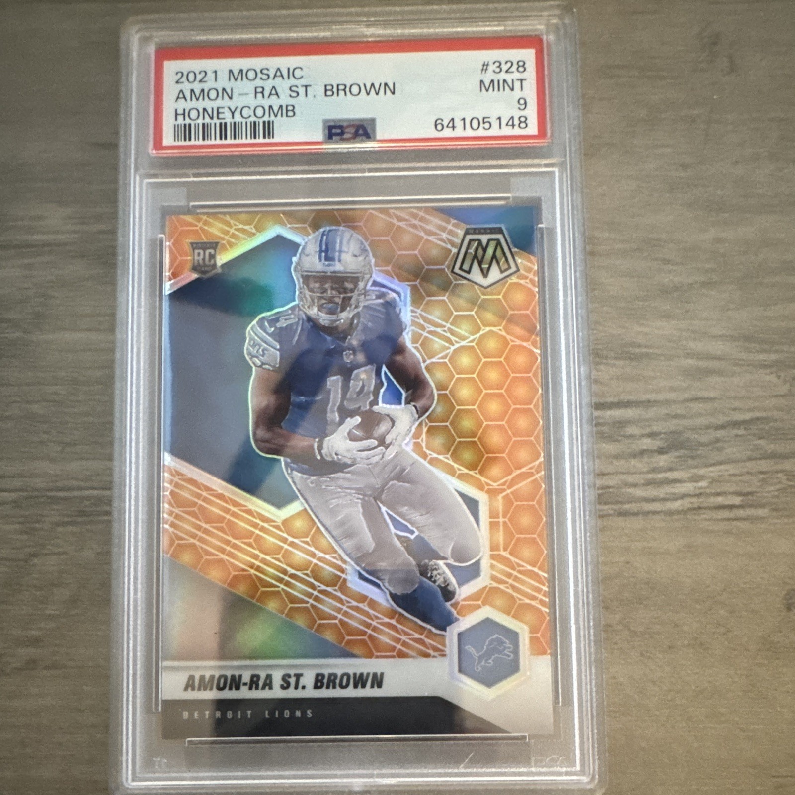 Panini 2021 Mosaic Rookies Amon-Ra St. Brown #328 Honeycomb Prizm PSA 9