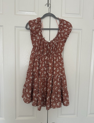 MINE Floral Smocked Sleeveless A-Line Sundress Brown White Size S