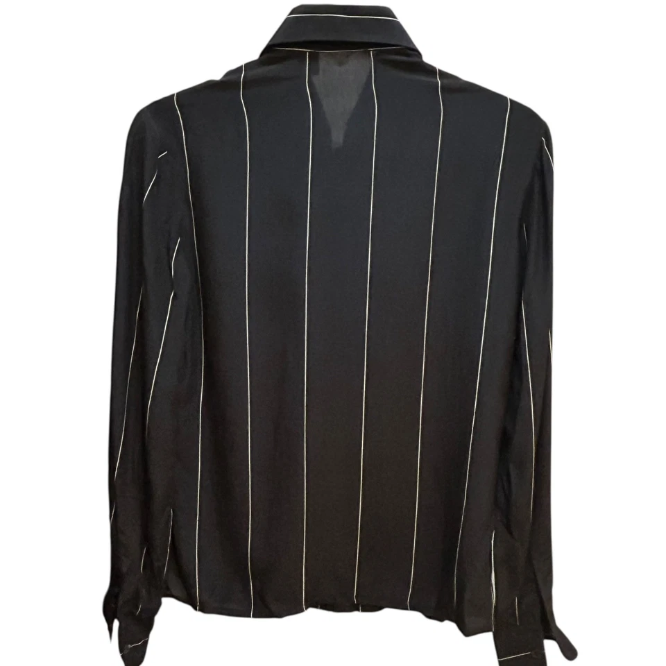 Blusa de seda Franck Olivier Paris años 70 francesa talla 40 negro blanco cuello a rayas Foto 3 de 4