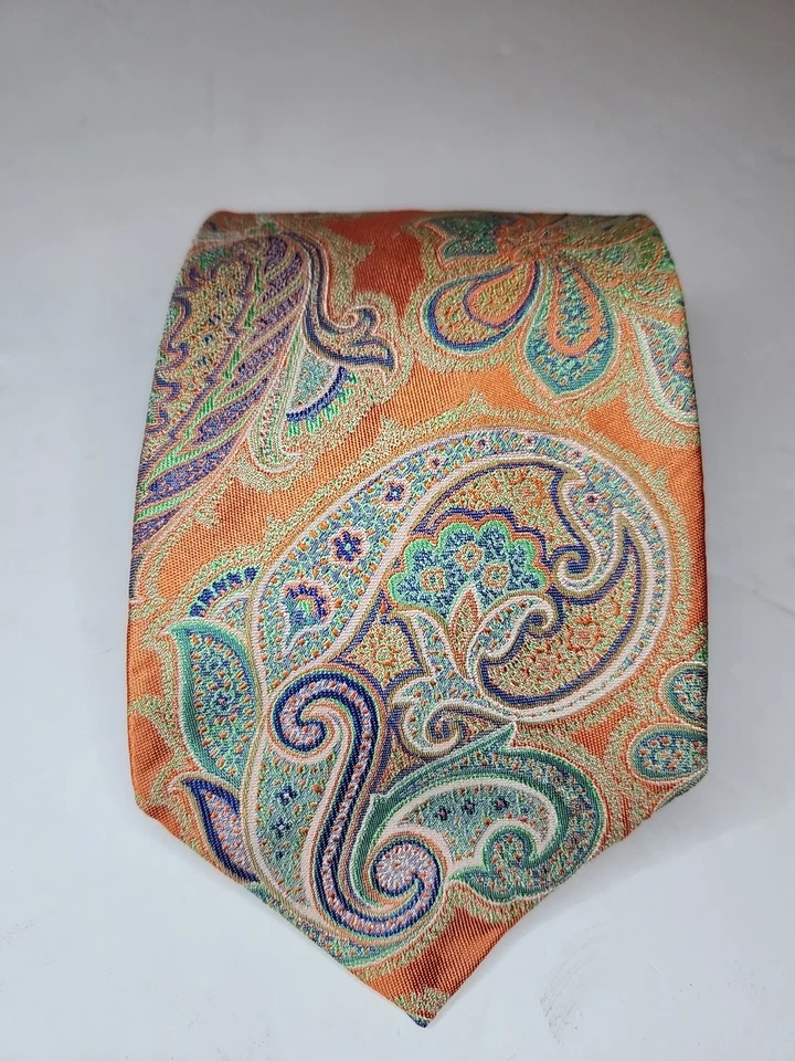 Corbata Robert Talbot Best Of Class Paisley 100% Seda Naranja Azul Multi EE. UU. De Colección Foto 3 de 4