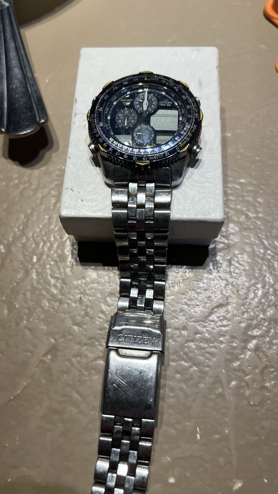 Citizen Navihawk Blue Angels Chronograph Quartz Pilot Watch Analog Digital SS