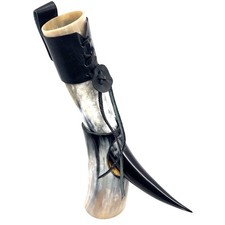 Viking Drinking Horn Beer Mug With Stand and Holster  11 – 15 Inches in Length
