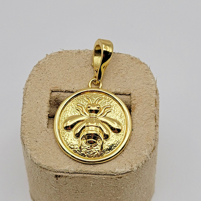 #ad HSN Bellezza Bronze Itaor Gold Tone Round Hammered Bee Enhancer Pendant $28.00