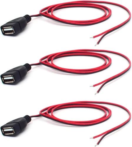 3PCS 1M/3.3FT USB Female Red & Black Body, & Body 