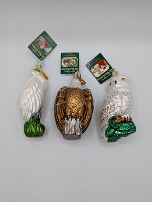 OWC Old World Christmas Birds Egret Great White Owl Bald Eagle - 3 Ornaments
