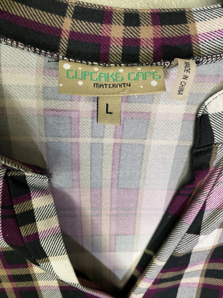 Cupcake Cafe Maternity Shirt Women Large Purple Plaid V Neck Long Sleeve - Image 3 of 4