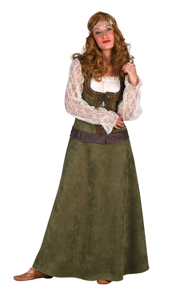 THETRU B.V. Kleid Robin Hood lang grün mit Gürtel Karneval Fasching Kostüm Damen