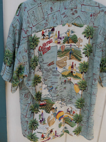 CLASSIC REYN SPOONER CALIFORNIA MAP WINE COUNTRY HAWAIIAN SHIRT SZ LARGE RAYON - Picture 5 of 5