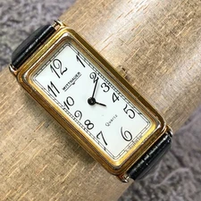 Wittnauer Women Dress Black Leather Rectangular Tank Quartz Analog 20mm Watch 7"