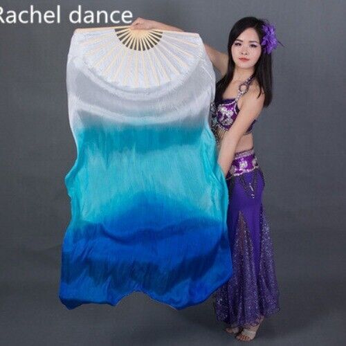 Silk Oriental Dancing Fan Veils Gradient Fire Many Colors Fan Belly Dancing - Bild 10 von 25