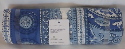 NWT POTTERY BARN NILA MEDALLION BLOCK PRINT TABLECLOTH 70'' x 126'' MSRP $129