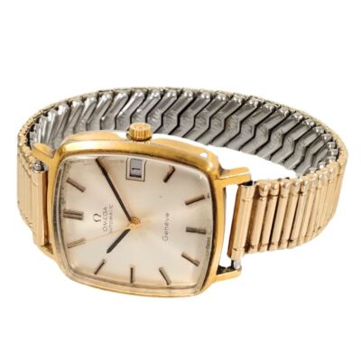 Omega Geneve Date Gold Square Automatic Mens Watch Authentic