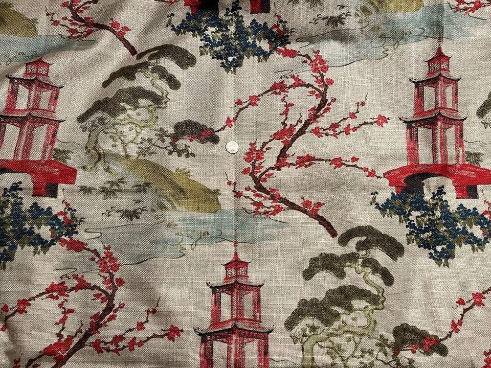 Pagoda de tela de lino Zen multicolor asiático Toile 1 yarda Foto 2 de 3