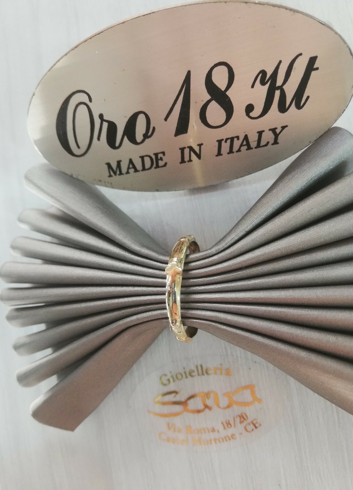 Anello rosario con grani fascetta fermanello fermafede in oro giallo 750 18 kt