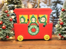VTG Hand Painted Christmas Train Caboose Pixies Folk Art Design by Marie Cole