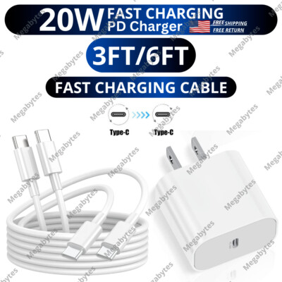 PD 20W Power Adapter USB Type C Cable Fast Charger For Samsung LG Google Macbook