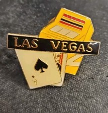 VTG Gold Toned Lapel Hat Pinback Las Vegas Travel Pin Ace Of Spades Slots
