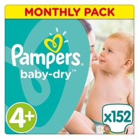 Pampers Baby-dry Nappies Monthly Saving Pack - Size 4+, Pack Of 152 Pampers Baby-dry Nappies Monthly Saving Pack - Size 4+, Pack Of 152