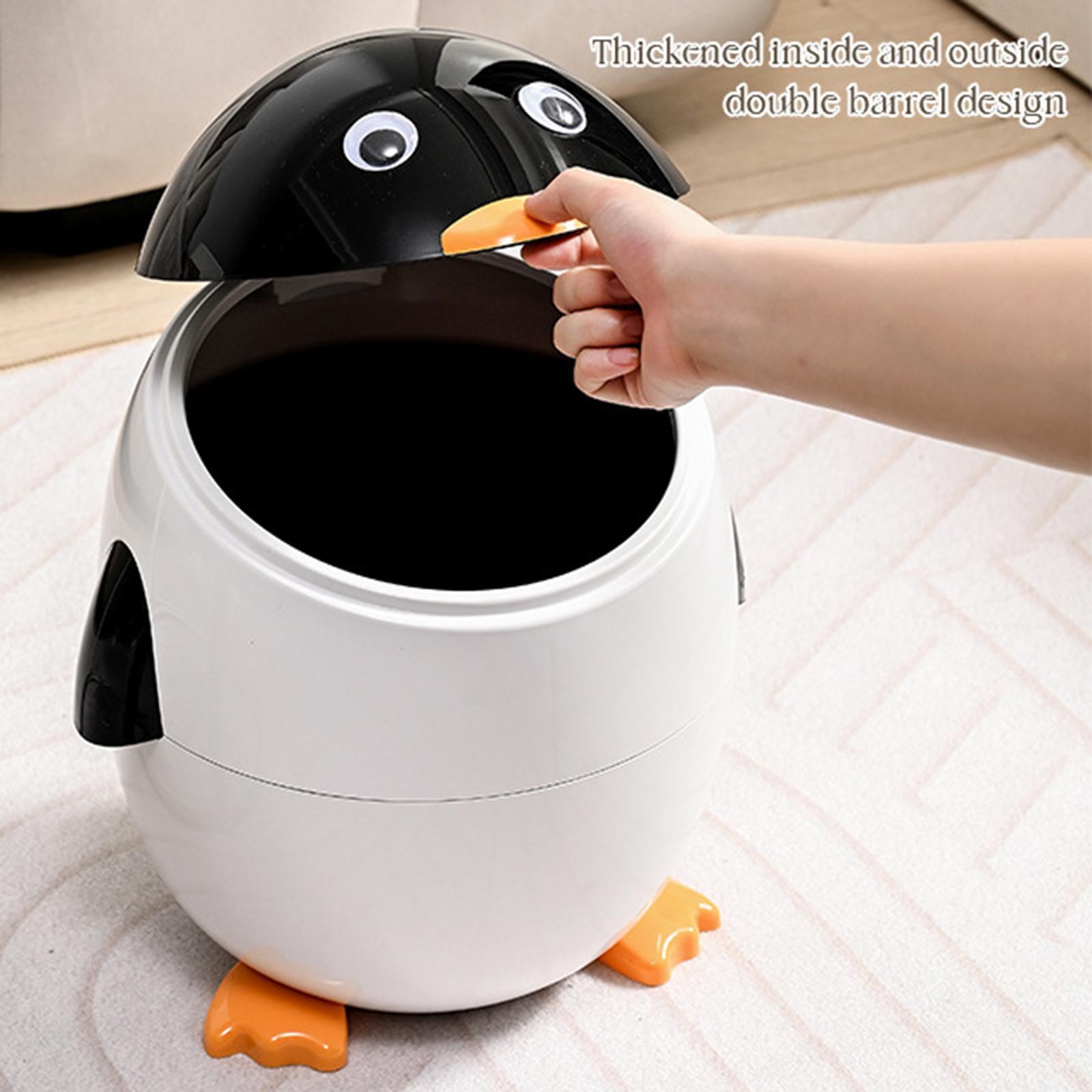 Trash Can Cartoon Penguin Rubbish Bin Covered for Bedroom Dorm Living Room-image