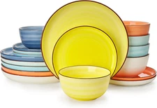 Plates and Bowls Sets, 18 Piece Dinnerware Set Porcelain round Dinner Set for 6,