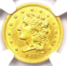 1838 Classic Gold Quarter Eagle $2.50 Coin - NGC Uncirculated Details (UNC MS)