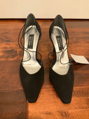 black strappy pointed toe heels