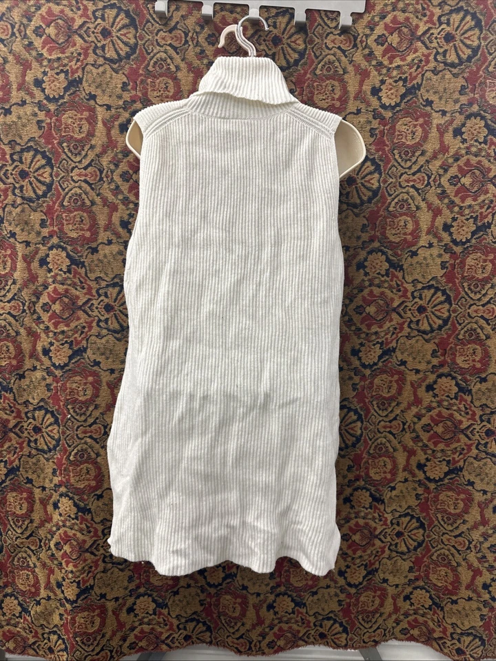 Vintage GAP Ribbed Knit Turtleneck Sleeveless Sweater Cream Y2K Large - Image 4 of 4