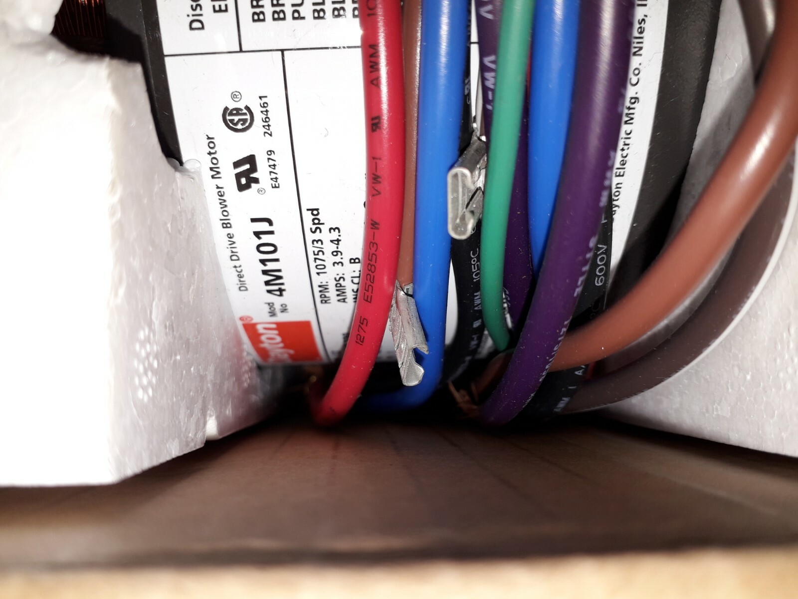 Dayton 4M101J Direct Drive Blower Motor HP1/2 Frame48YZ Rpm1075/3Spd