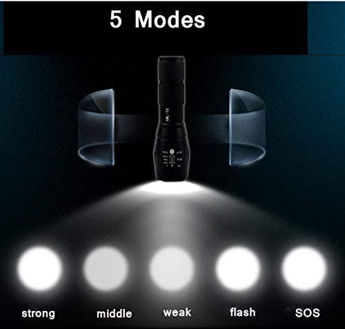 Lampe Torche LED Militaire Rechargeable - Pour Sécurité, Camping, Vélo, Randonnée - Noire En Aluminium
