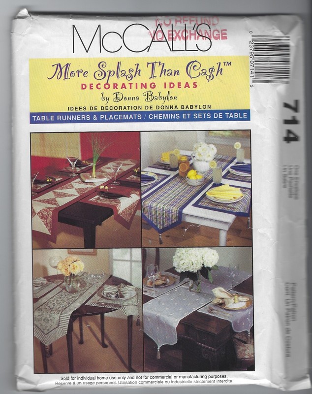 New McCalls 714 Home Decor Table Runners Placemats Pattern Book Uncut