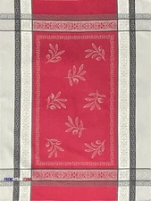 French Provencal Jacquard Dishtowel Olives & Stripes Red/Grey - Made in France