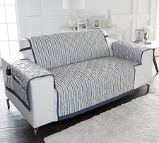 Quilted Furniture Sofa Cover Slipcover Reversible Couch Pet Pad Protector BLUE