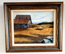 Original JOSEPH ORR Oil Painting on Board Horse Barn Country Landscape 1978