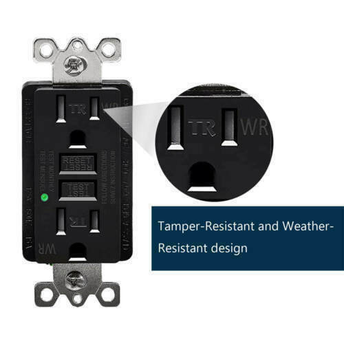 2PACK GFI GFCI Outlet 15Amp 125-Volt Slim Receptacle with Indicator Light Black - Picture 5 of 11