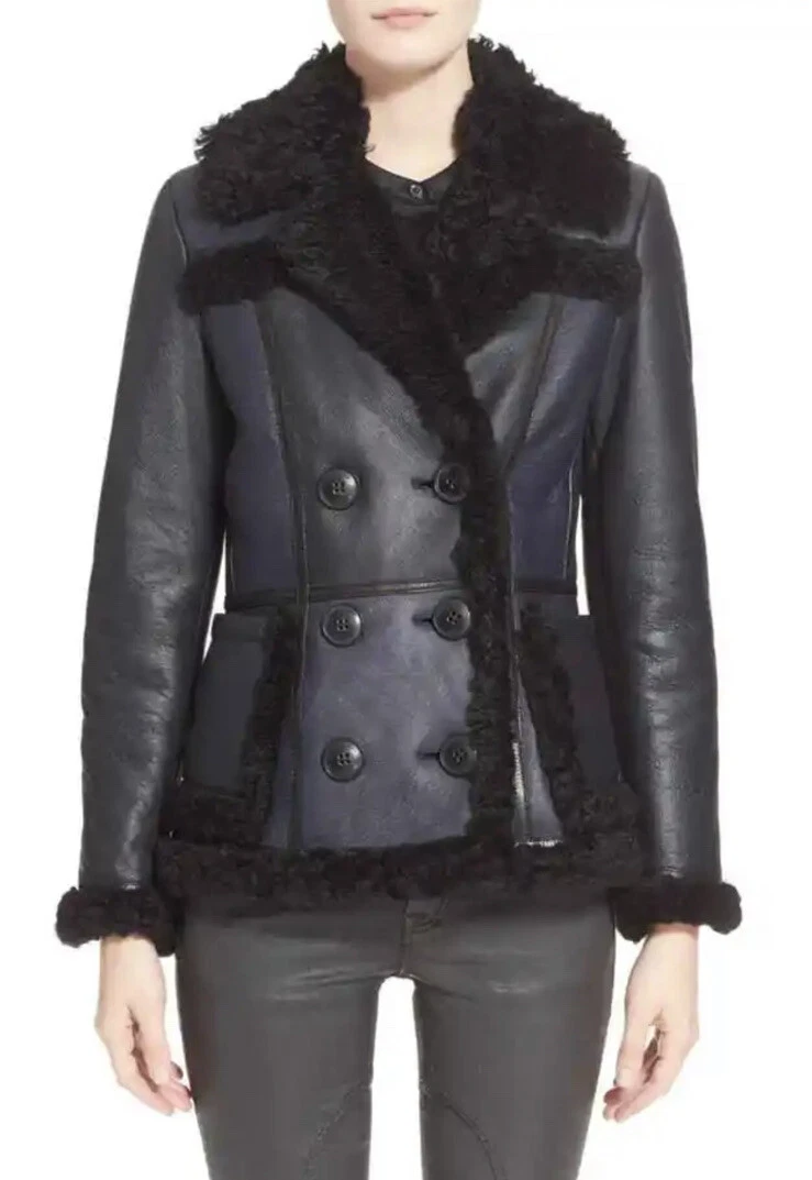 Burberry Leather Outer Shell Blue Coats, Jackets & Vests for Women