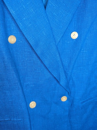 Vintage Harvè Bernard Women's 100% Linen Royal Blue Double Breasted Blazer 14 - Picture 2 of 6