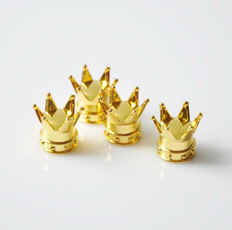 4pcs Universal Gold Crown Style Car Tire Air Valve Stems Cover Caps Wheel Rims