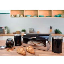 Portapane Doppio Con Coperchio Arrotolabile | Contenitore Per Pane In Metallo Per Cucina | Scatola Salvaspazio Con Design Elegante E Arieggiato, Nero 30x25x33 Cm - 4
