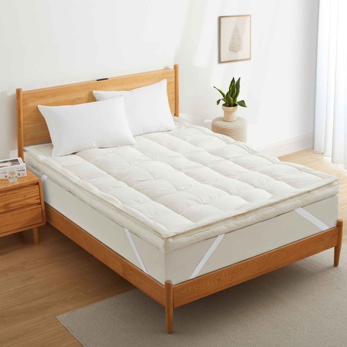 4" Feather Bed Comfort Mattress Topper Pillow Top Plush, Organic Cotton Cover
