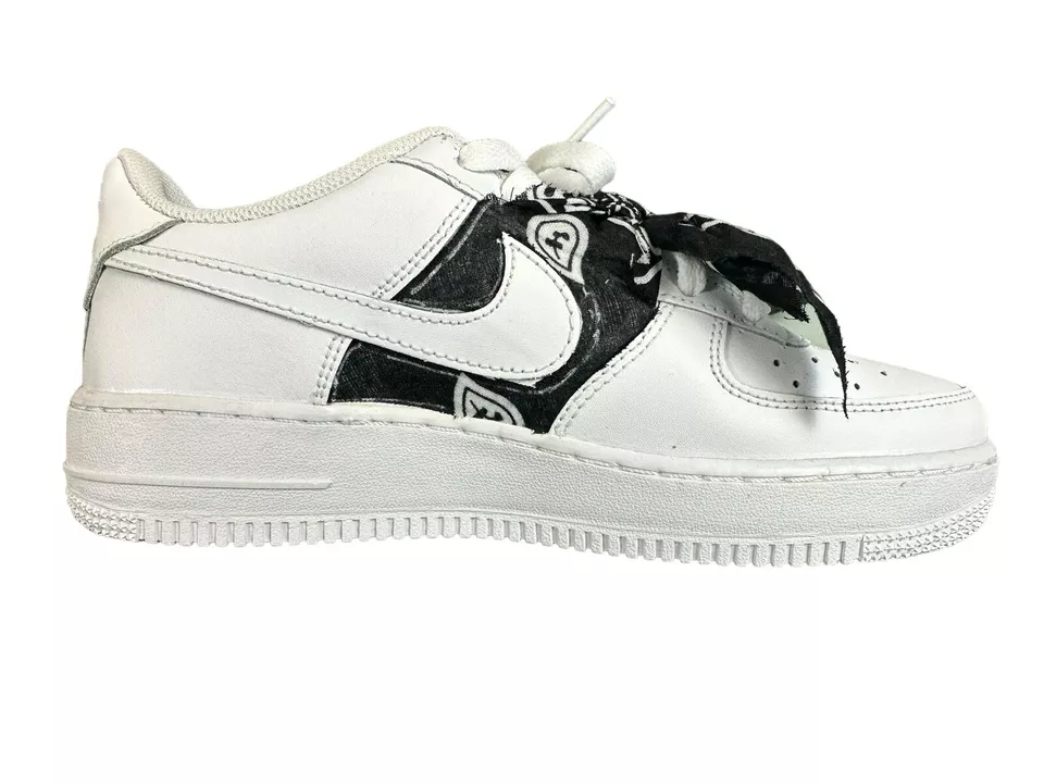 Nike Air Force 1 Custom Bandana Black White Sneakers Youth 6.5Y Street - Image 2 of 4