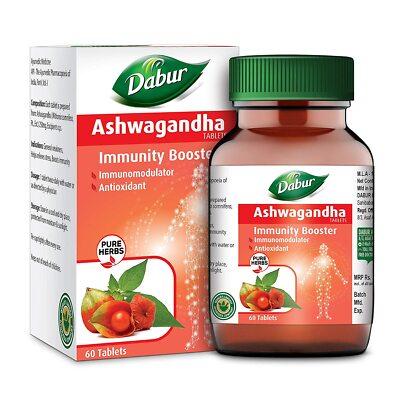 2 Pc Dabur ASHWAGANDHA/ Indian Ginseng Ayurvedic Herbal Pure 60 Tabs FREE SHIP