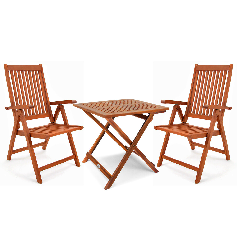 CASARIA® 3pc Acacia Wooden Folding Garden Patio Furniture Set 2x Chairs