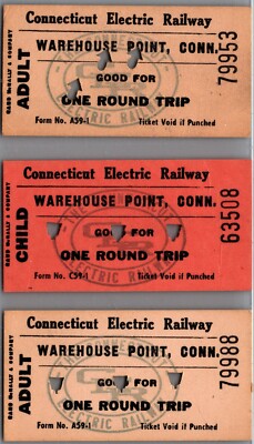 Connecticut Electric Railway Warehouse Point Erwachsene Hin- und Rückfahrt Ticket 3er Set