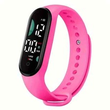 1pc LED Electronic Watch Outdoor Touch Screen Silicone Digital Sports PINK