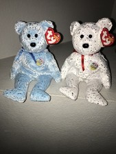 TY Beanie Baby DECADE the Bear -White & Light Blue Version ‘03 PE Pellets Mint